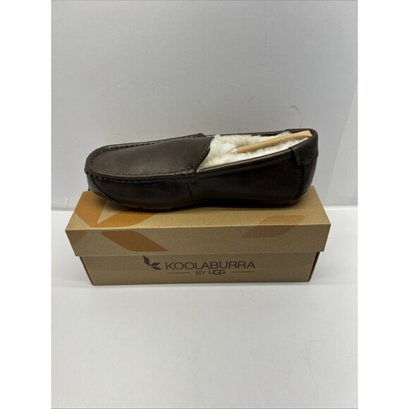 Koolaburra By Ugg Tipton Smooth Leather Dark Brown Faux Fur Men Slipper SZ 9 NEW - Picture 1 of 10